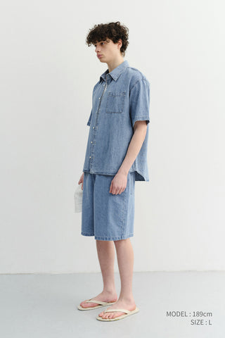 UNISEX LINEN DENIM SHORTS LIGHT BLUE