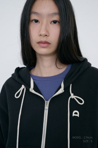UNISEX LEATHER LOGO ZIP-UP HOODIE BLACK