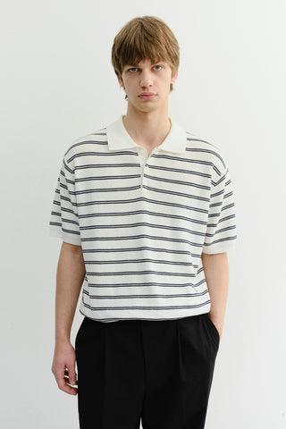 UNISEX SOFT STRIPED POLO KNIT OFF WHITE