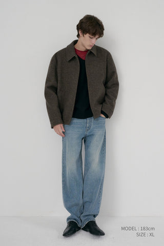 UNISEX COLLARED WOOL BLOUSON BROWN MELANGE