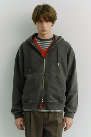 UNISEX GARMENT DYED ZIP-UP HOODIE BLACK
