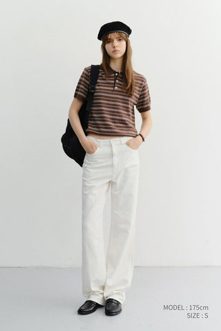 UNISEX STRIPED POLO KNIT BROWN MINT