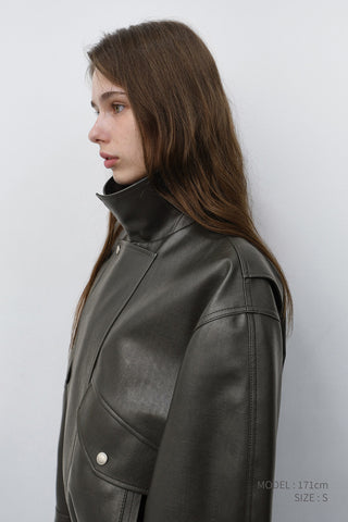 UNISEX CROPPED ALTER-LEATHER BLOUSON GREYISH KHAKI