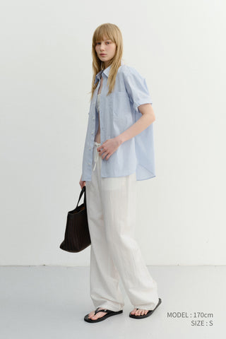 UNISEX OVERSIZED HALF SLEEVE STRIPED SHIRT SOFT BLUE STRIPE