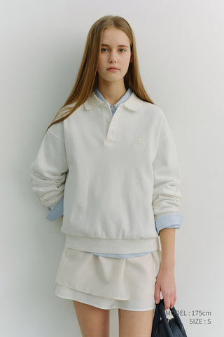 UNISEX LEATHER LOGO COLLARED T-SHIRT WHITE