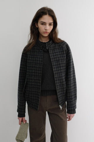 UNISEX HARRINGTON WOOL BLOUSON DEEP NAVY CHECK
