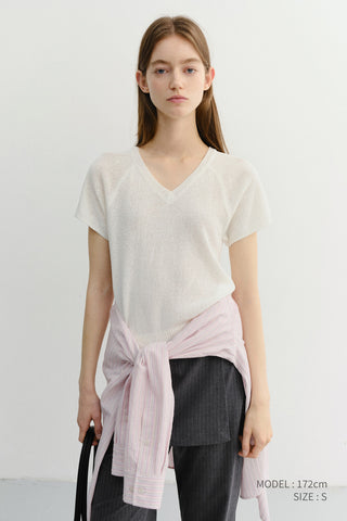 SUMMER LINEN V-NECK KNIT IVORY