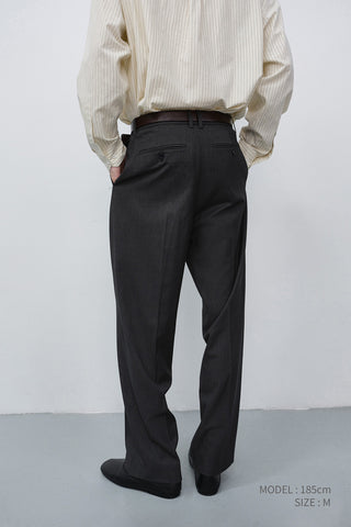 PLEATED SEMI-WIDE SLACKS CHARCOAL GREY