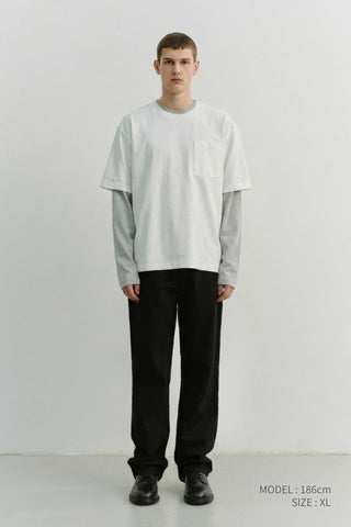 UNISEX LAYERED SET-UP T-SHIRT OFF WHITE MELANGE GREY