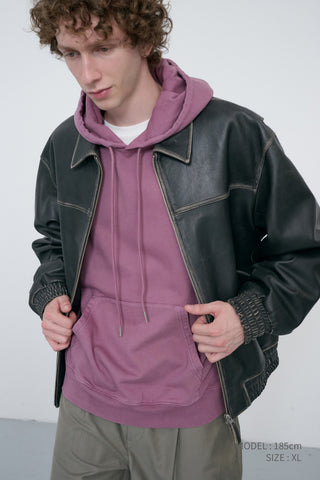 UNISEX REFINED LEATHER BLOUSON BRUSHED BLACK