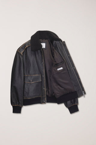 UNISEX DETACHABLE A-2 LEATHER BLOUSON BRUSHED BLACK