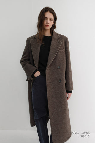 UNISEX LOOSE DOUBLE-BREASTED COAT BROWN MELANGE