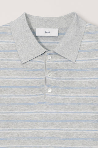 UNISEX STRIPED POLO KNIT GREY SOFT BLUE