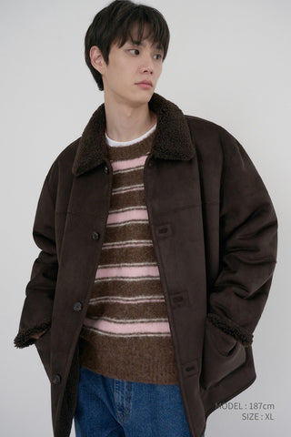 UNISEX REVERSIBLE SOFT SHEARLING HALF JACKET DARK BROWN