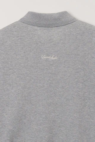 UNISEX LEATHER LOGO COLLARED T-SHIRT MELANGE GREY