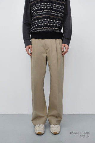 DOUBLE PLEATED WIDE CHINO SLACKS BEIGE