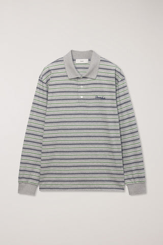 UNISEX MULTI STRIPE COLLARED T-SHIRT MELANGE GREY STRIPE