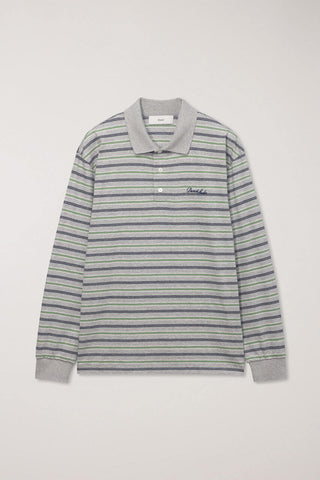 UNISEX MULTI STRIPE COLLARED T-SHIRT MELANGE GREY STRIPE