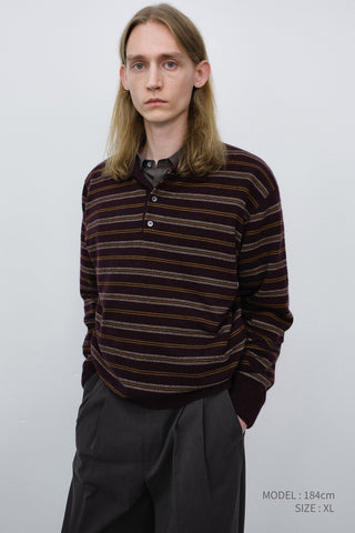UNISEX COLLARED STRIPED SWEATER BROWN