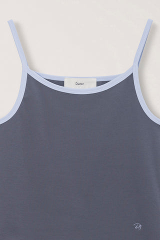 2-TONE TRIM SLEEVELESS TOP CHARCOAL SOFT BLUE