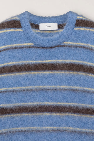 UNISEX STRIPED HAIRY SWEATER SOFT BLUE DEEP BROWN