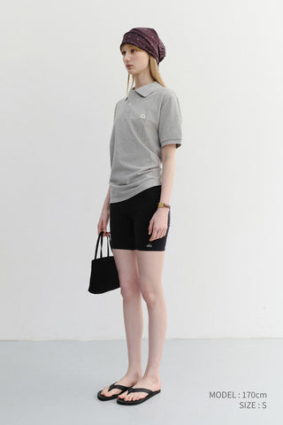 UNISEX LEATHER LOGO POLO SHIRT MELANGE GREY