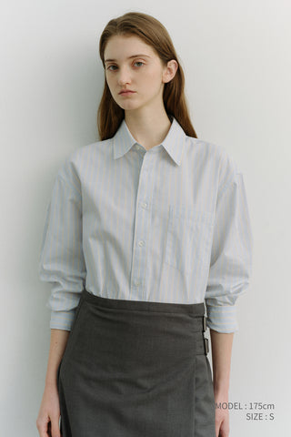 UNISEX OVERSIZED STRIPED SHIRT MISTY BLUE STRIPE