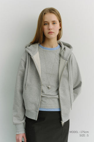 UNISEX CROPPED ZIP-UP HOODIE MELANGE GREY