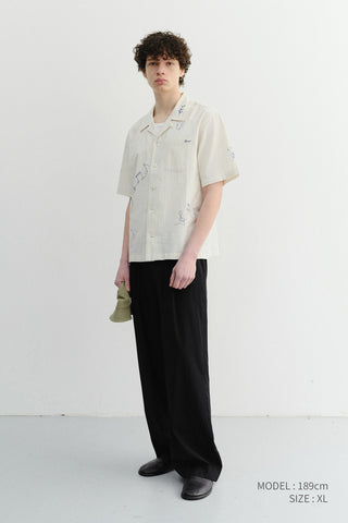 UNISEX HAND-DRAWING OPEN COLLARED SHIRT CAPRI OCEAN