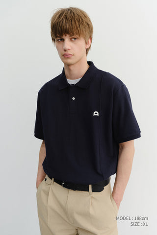 UNISEX LEATHER LOGO POLO SHIRT NAVY