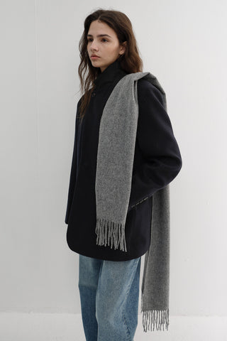 FRINGED CASHMERE MUFFLER MELANGE GREY