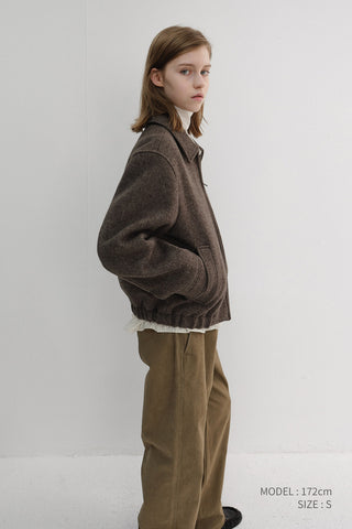 UNISEX COLLARED WOOL BLOUSON BROWN MELANGE