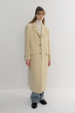 UNISEX 2-WAY 3 BUTTON BOUCLE WOOL COAT BUTTER CREAM