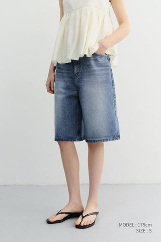 RELAXED BERMUDA DENIM SHORTS CLASSIC BLUE