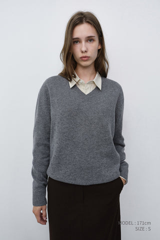 UNISEX CASHMERE V-NECK SWEATER MELANGE GREY