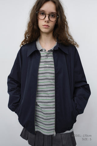 UNISEX MULTI STRIPE COLLARED T-SHIRT MELANGE GREY STRIPE