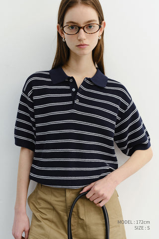 UNISEX SOFT STRIPED POLO KNIT NAVY