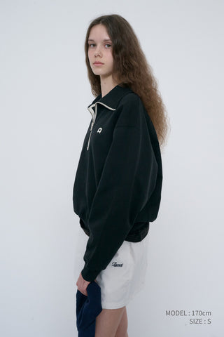 UNISEX LEATHER LOGO HALF ZIP-UP SWEATSHIRT BLACK