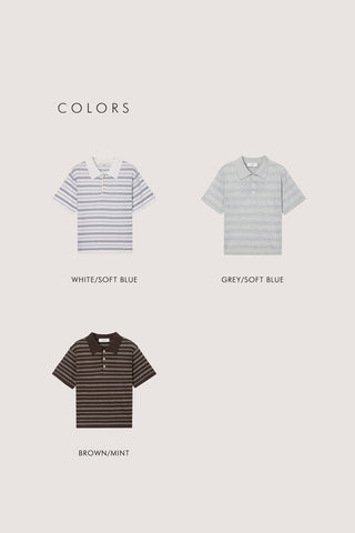 UNISEX STRIPED POLO KNIT BROWN MINT