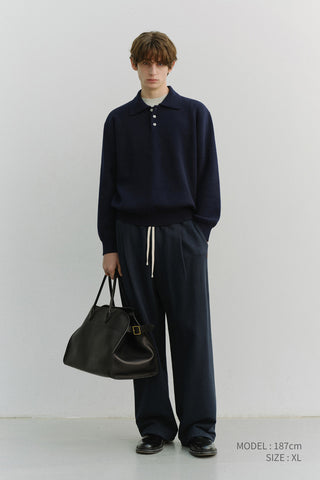 UNISEX LEATHER LOGO WIDE SWEAT PANTS FRENCH NAVY