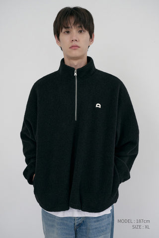 UNISEX HALF ZIP-UP FLEECE SWEATSHIRT BLACK
