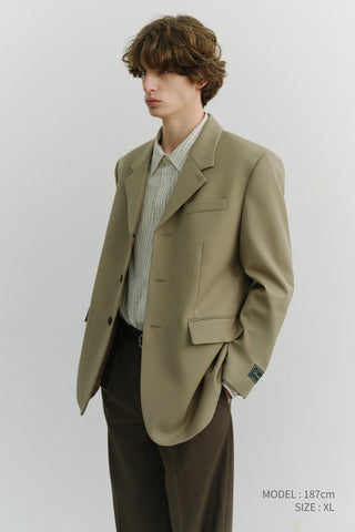 UNISEX 3 BUTTON WOOL BLAZER KHAKI BEIGE