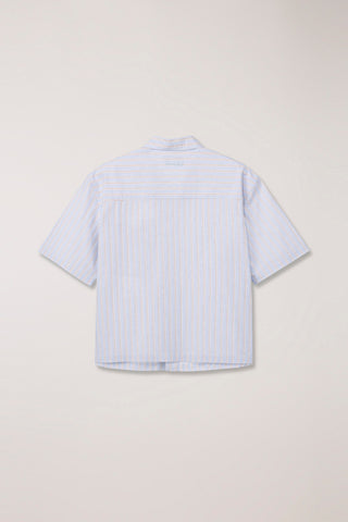 CROPPED OPEN COLLARED STRIPED SHIRT BEIGE STRIPE
