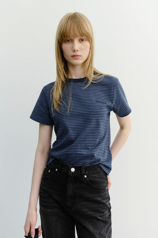 ESSENTIAL STRIPE LOGO T-SHIRT BLUE NAVY STRIPE