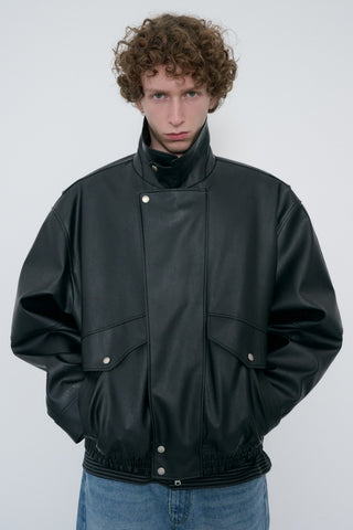 UNISEX CROPPED ALTER-LEATHER BLOUSON BLACK