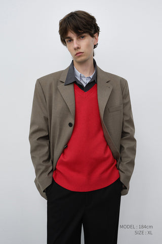 UNISEX CLASSIC 3 BUTTON WOOL BLAZER KHAKI BEIGE