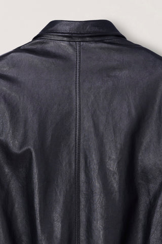 UNISEX STAND COLLARED LEATHER BLOUSON BLACK