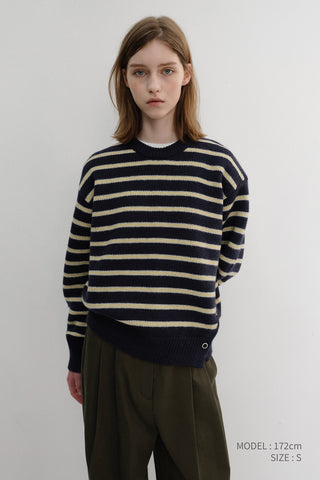 UNISEX STRIPED CHUNKY SWEATER NAVY