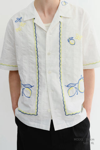 UNISEX HAND-DRAWING OPEN COLLARED SHIRT LEMON GARDEN