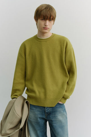 UNISEX BUTTONED CREWNECK SWEATER OLIVE